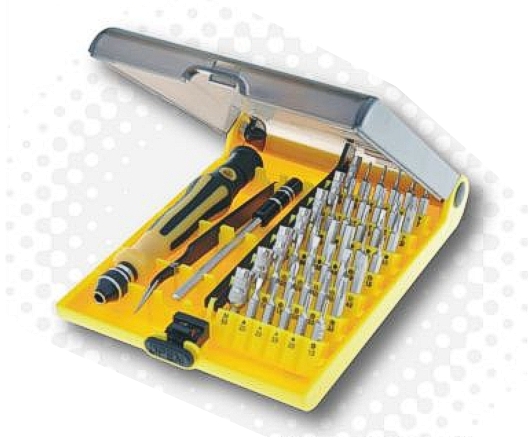 97-905-01225_Notebook_Handy_Werkzeug Schraubendreher Set 45-tlg Torx Kreuz Dreieck Stern Nuss Sechskant Werkzeug mit Pinzette