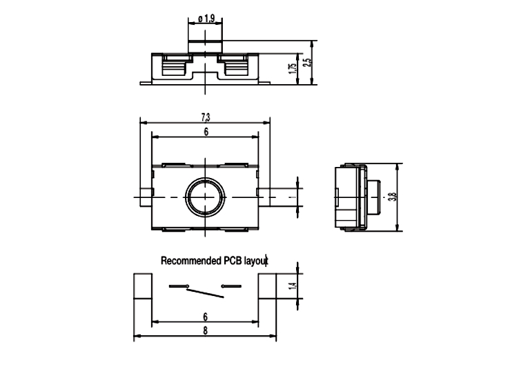 SMD Taster Minitaster liegend 6,0x3,8mm Höhe 2,5mm Platinentaster oft verwendet