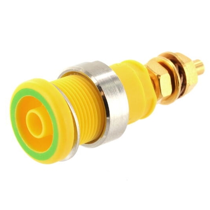39-865-00240gSvedHovvnCHi 4mm Bananenbuchse bis 32A Gelb-Grün Polklemme vergoldet M4 Sicherheits-Laborbuchse SEB2600G