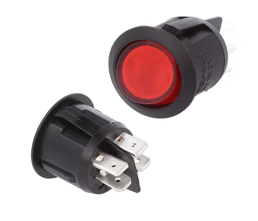 Schalter Wippschalter ROT RUND 23mm Ein-Aus mit 12-24V Beleuchtung 20A 4pol Schalter