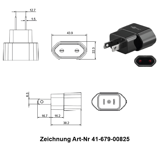 USA Adapter Reiseadapter flach 2pol USA auf Europa NEMA 1-15
