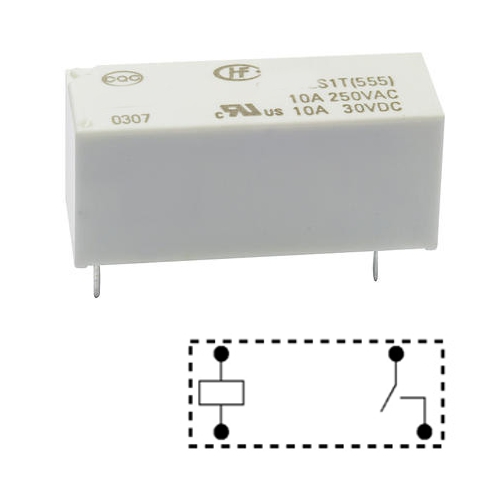 24V Relais 12-24Vdc Spule 1xEIN SPST Schliesserkontakt bis 10A 250Vac RM7,62mm 18,9mm 5,04mm