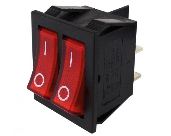 Doppel-Wippschalter-ROT-95-833-00170 Schalter Wippschalter 25x32mm Ein-Aus 2polig 250V15A Netzschalter