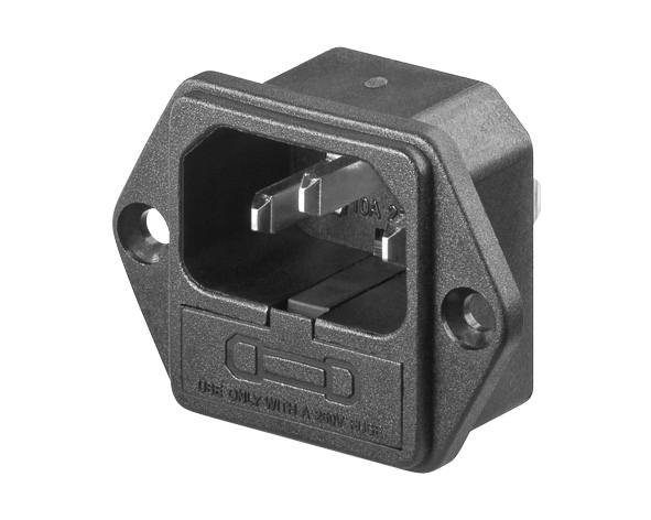 C13_Kaltgeraeteeinbaubuchse_mit_Sicherungshalter_39-849-00003 Kaltgeräte C14 Einbaustecker bis 6,3A 250VAC mit Sicherungshalter 44x33mm