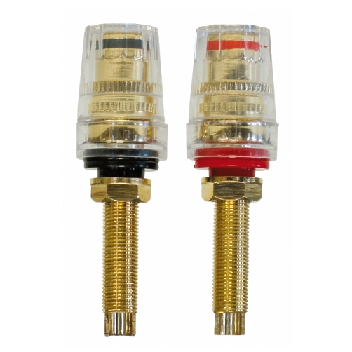 85-776-00250-DYNAVOX-2013 Polklemmen vergoldet isoliert Hochstrombuchse Rot-Schwarz 1xPaar