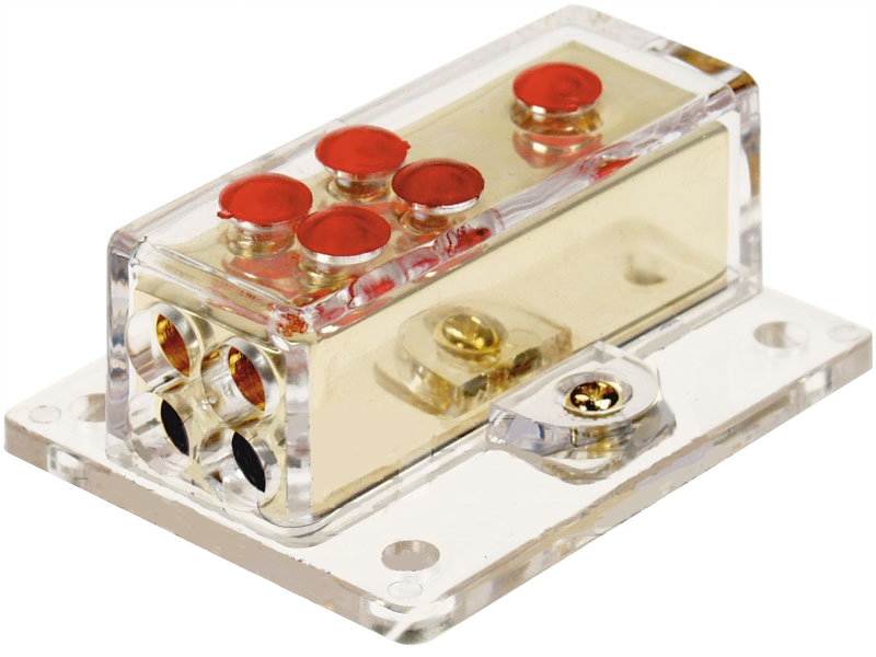 39-400-00071_verteilerblock-gold_b3 Strom Verteiler 5-fach 1x25qmm 4x10qmm Masseverteiler Akkuanschluß Batterieverteiler