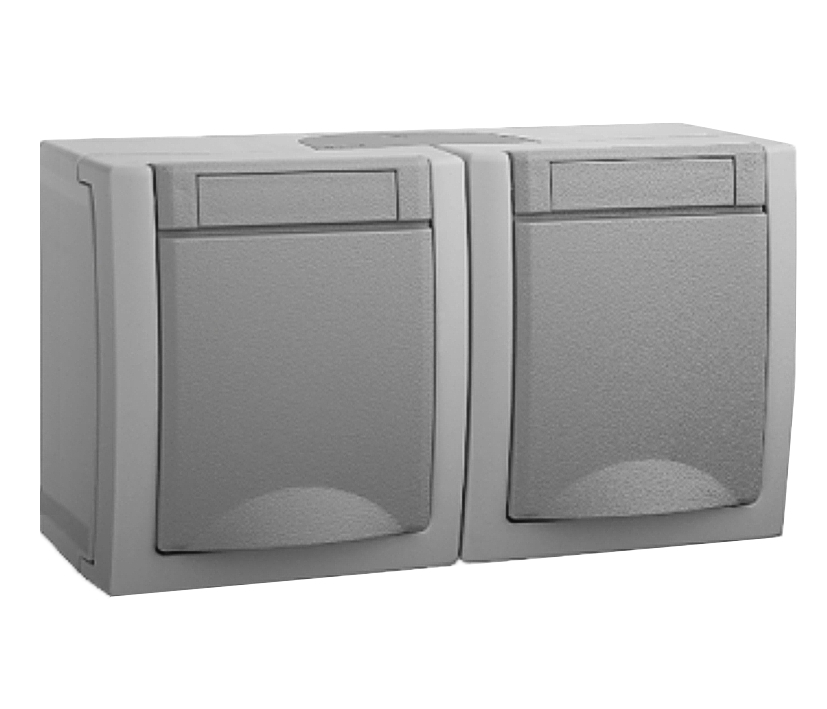 39-867-01120_IP54_2fach_Aufputzsteckdose_B01 Aufputzsteckdose IP54 AP Aufputz 2-fach Schutzkontaktdose mit Klappdeckel Quer