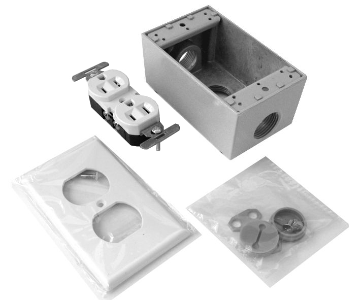 2fach_USA_Steckdose_Metall_39-870-02250_B9 USA Steckdose US 2-fach Dose Metall Aufputzdose bis 15A 125VAC mit Schutzleiter NEMA