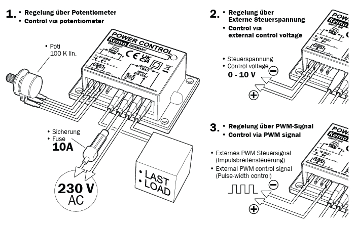 Motorregler für 230V bis 10A 2300W Multifunktion Lüfterregler Drehzahl oder als Dimmer über Poti oder 0-10V oder PWM-Signal