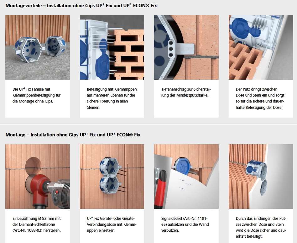 Schalterdose Luftdicht ECON FIX mit Schnellfixierung ohne Gibs Tiefe 45mm - 25er Pack