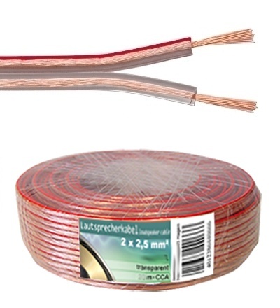 2x2-5qmm_LS-Kabel_42-773-00196 10m Lautsprecherkabel 2x 2,5qmm Ring Transparent CCA Litze