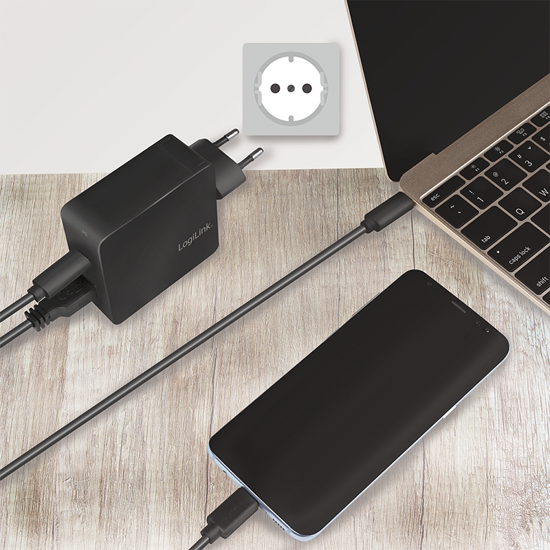 USB Netzteil USB-C Ladegerät max 65Watt 2fach-USB-Port mit Auto-PD