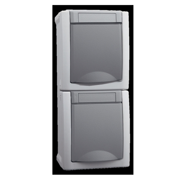 39-867-01120_Feuchtraum_Steckdose_Senkrecht_B4 Aufputzsteckdose IP54 AP Aufputz 2-fach Schutzkontaktdose mit Klappdeckel Senkrecht