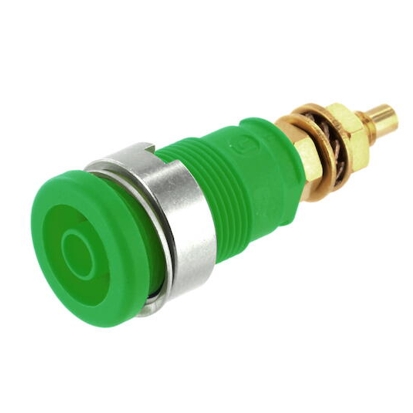 39-865-00230_SEB2600G_Gruen 4mm Bananenbuchse bis 32A Grün Polklemme vergoldet M4 Sicherheits-Laborbuchse SEB2600G