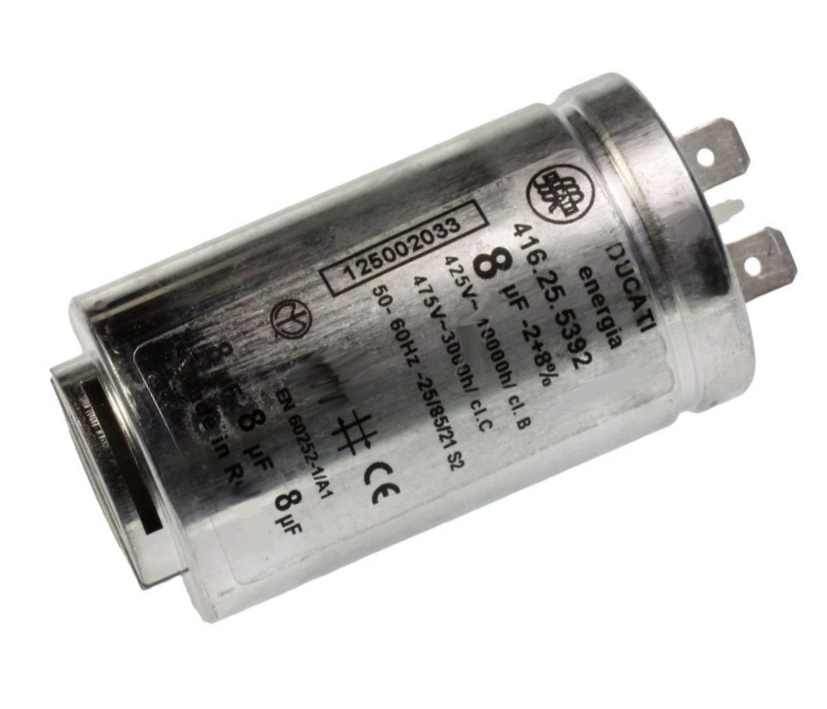 8uF Motorkondensator MKP 8uF 475V 35x74mm mit 24mm Metallsockel